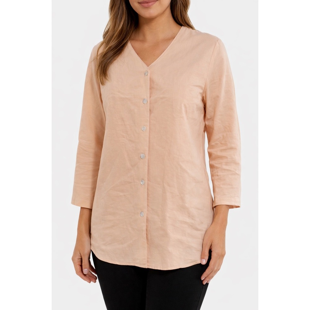 Rafaella Linen Blend Button Front Blouse Women's M Peach Minimalist‎ Lightweight